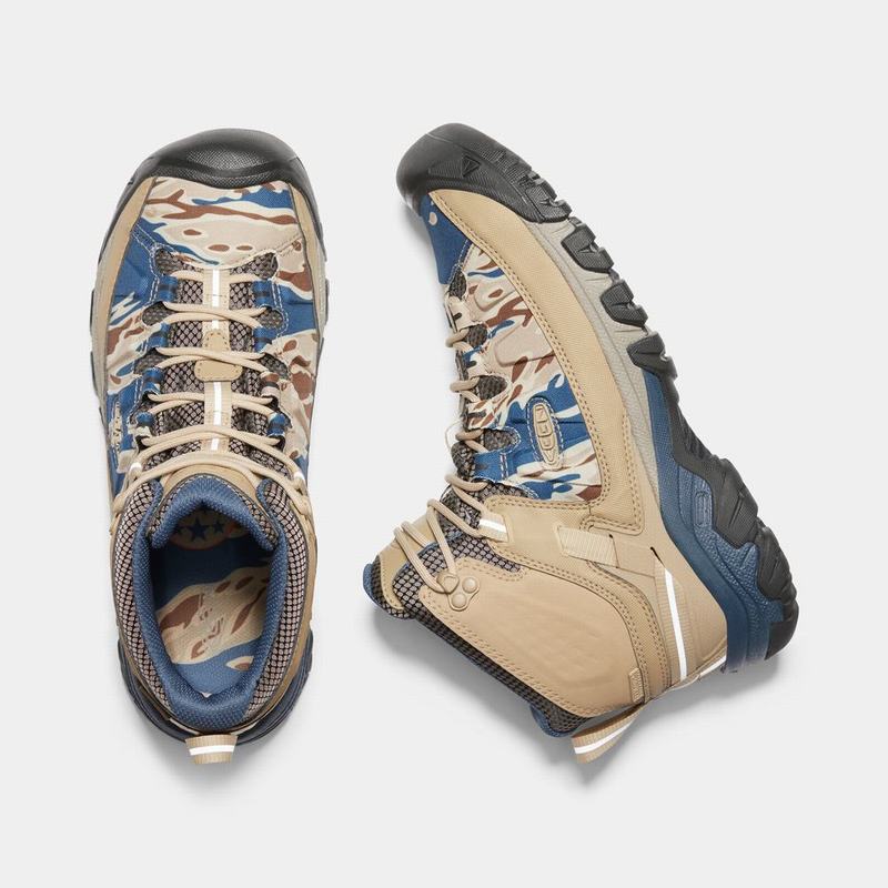 Keen Targhee Exp Waterproof Mid Mens Hiking Boots Khaki/Blue Sale (5936-YHBVK)